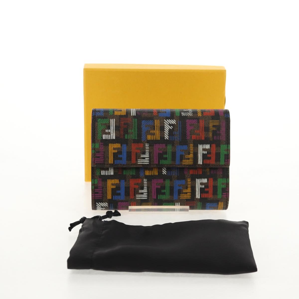 FENDI Zucca Canvas Trifold Wallet Multicolor Gold Auth 145553V