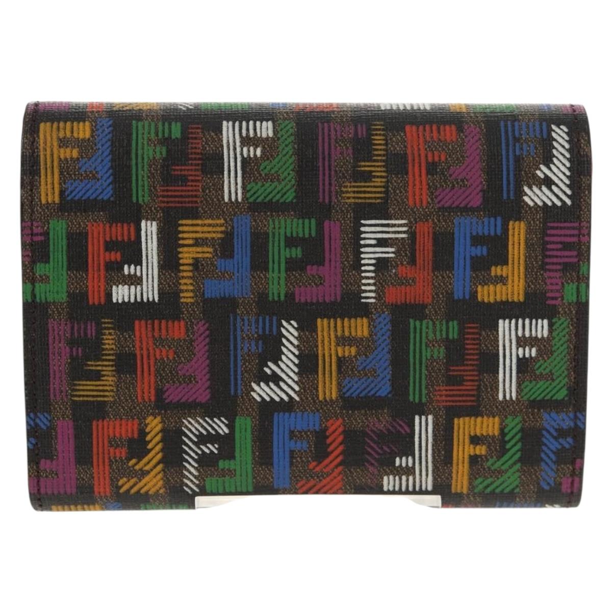 FENDI Zucca Canvas Trifold Wallet Multicolor Gold Auth 145553V