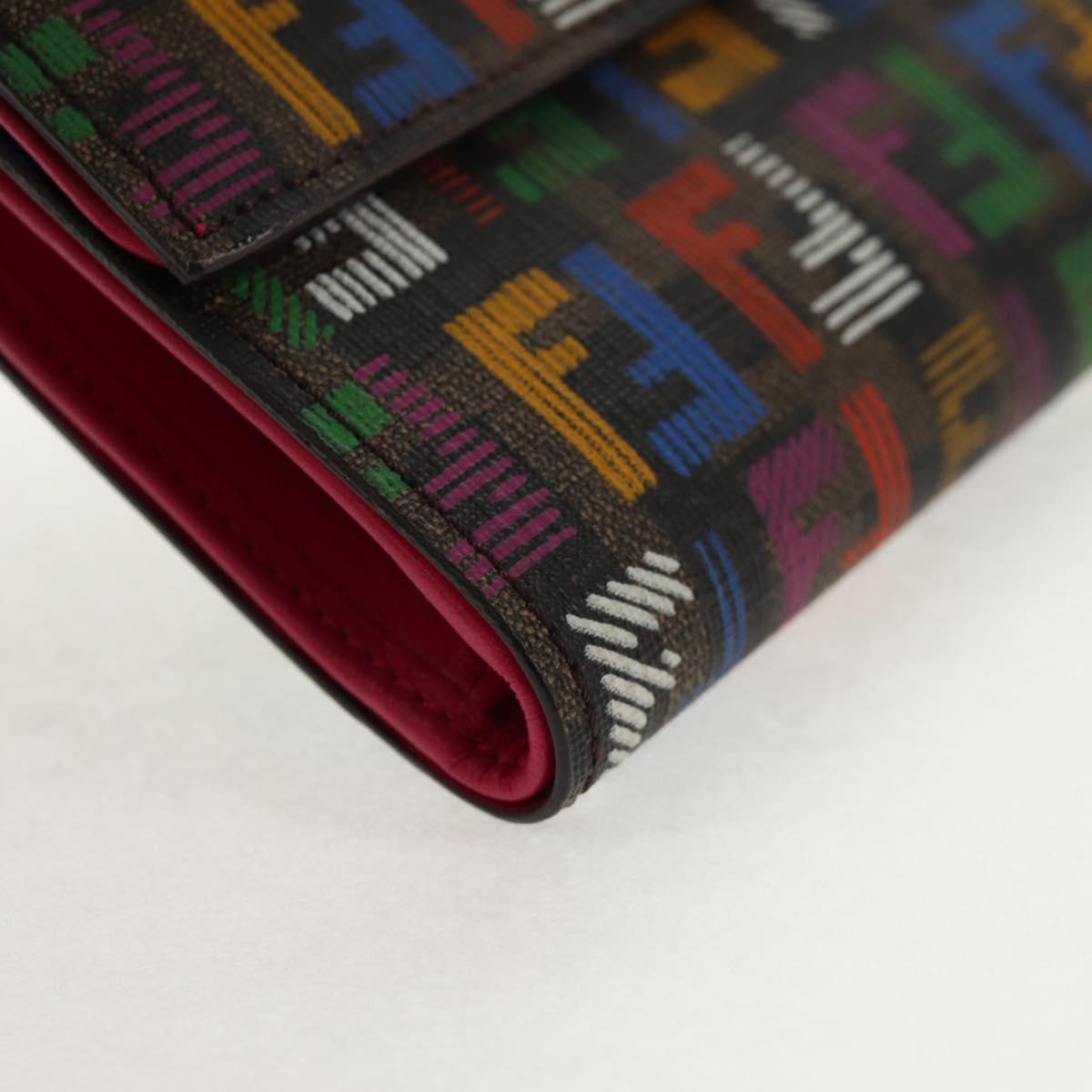FENDI Zucca Canvas Trifold Wallet Multicolor Gold Auth 145553V