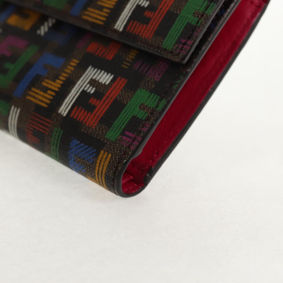 FENDI Zucca Canvas Trifold Wallet Multicolor Gold Auth 145553V