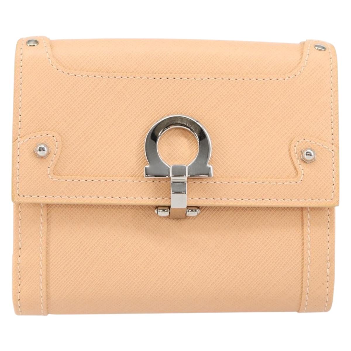 Salvatore Ferragamo Gancini Bifold Wallet Leather Pink Auth 145554