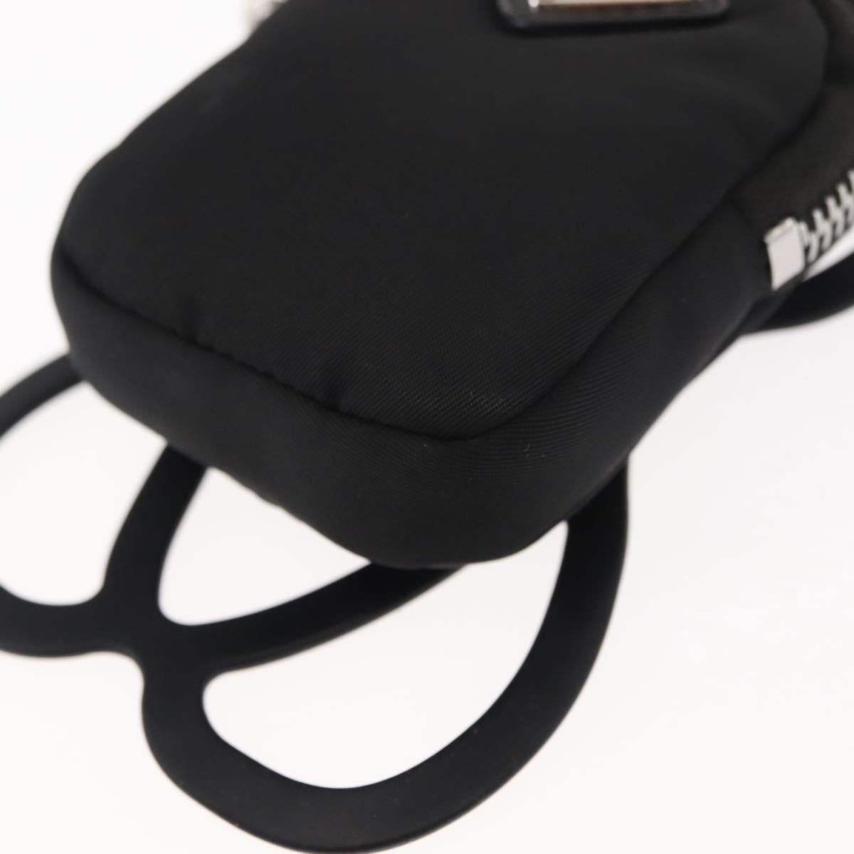 PRADA Tessuto Phone Holder Bag Nylon Black Silver Auth 145556