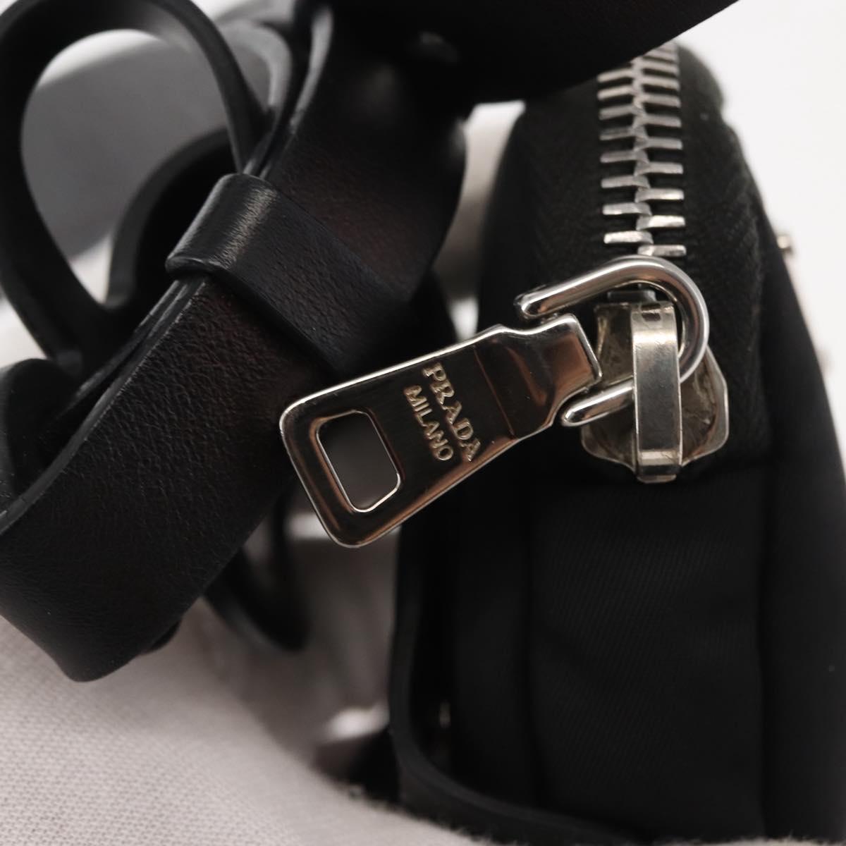PRADA Tessuto Phone Holder Bag Nylon Black Silver Auth 145556