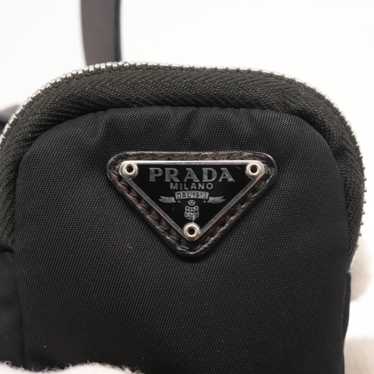 PRADA Tessuto Phone Holder Bag Nylon Black Silver Auth 145556