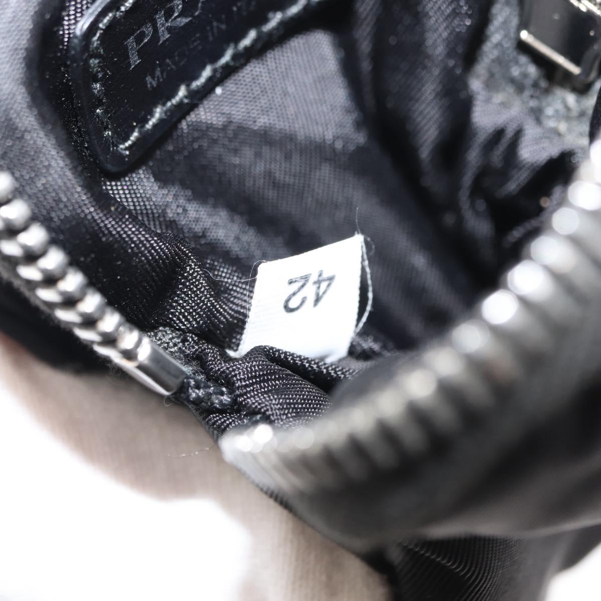 PRADA Tessuto Phone Holder Bag Nylon Black Silver Auth 145556