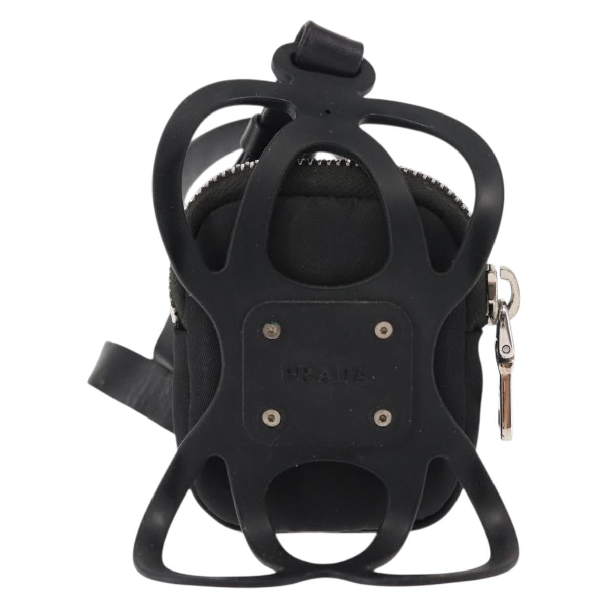 PRADA Tessuto Phone Holder Bag Nylon Black Silver Auth 145556