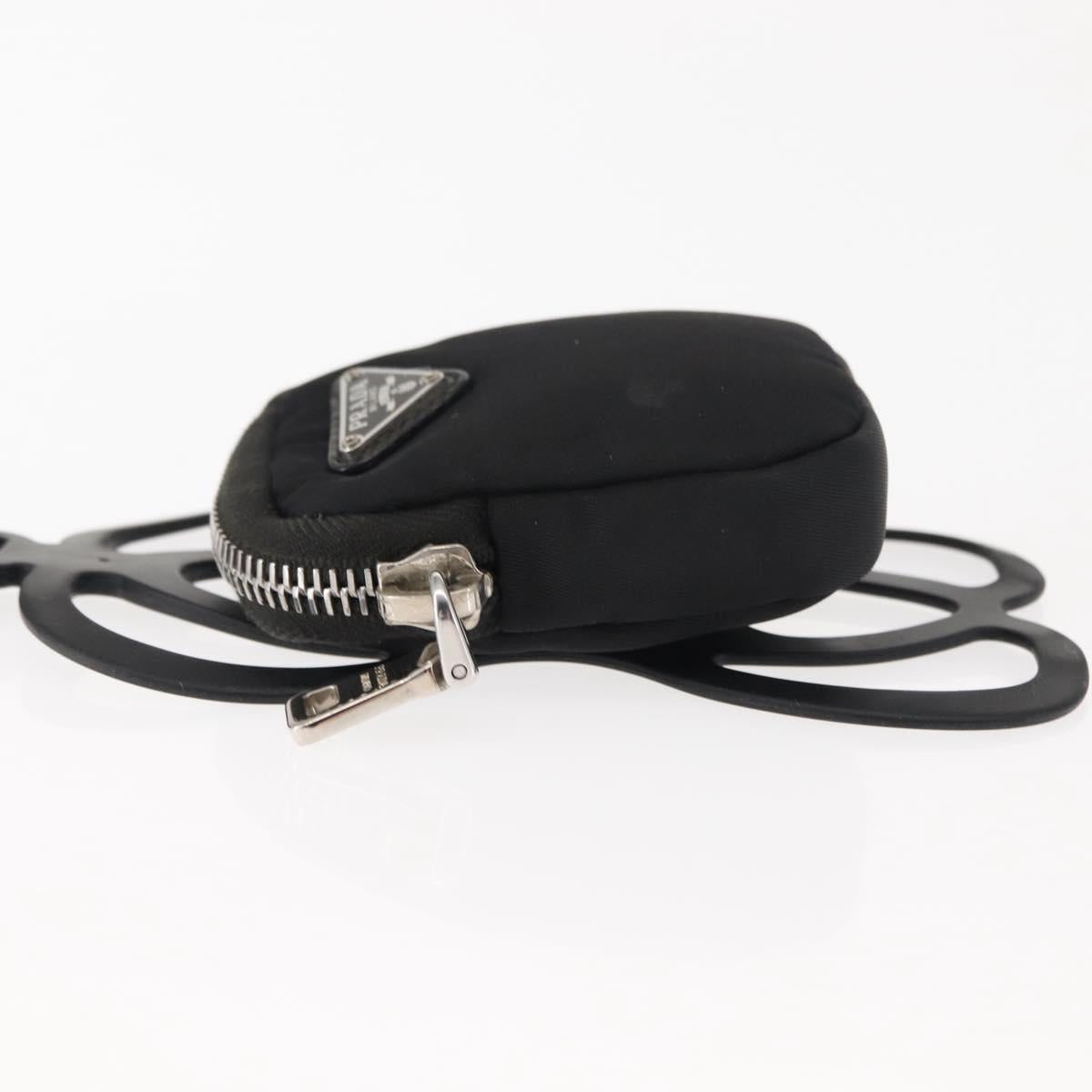 PRADA Tessuto Phone Holder Bag Nylon Black Silver Auth 145556