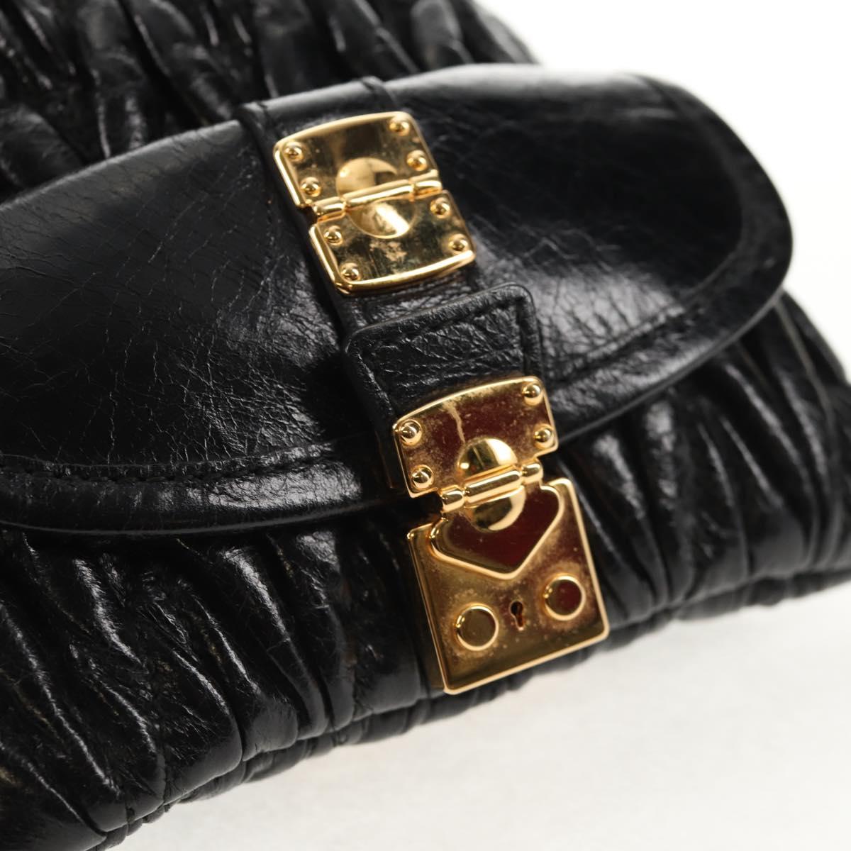 Miu Miu Matelasse Chain Shoulder Pouch Bag Leather Black Gold Auth 145557V