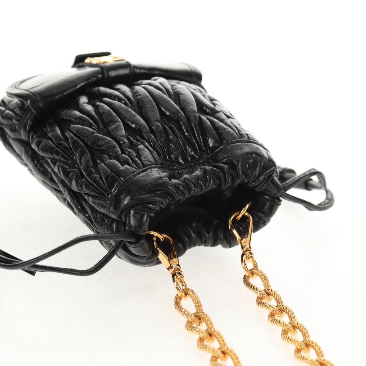 Miu Miu Matelasse Chain Shoulder Pouch Bag Leather Black Gold Auth 145557V