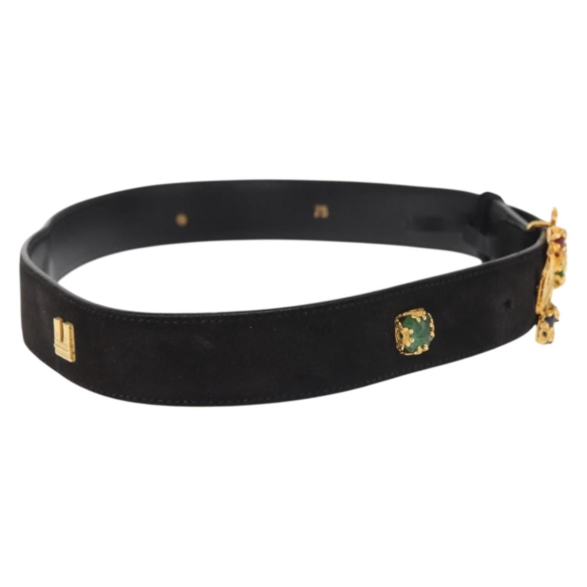 CELINE Belt Suede 32.3"" Black Gold Auth 145558