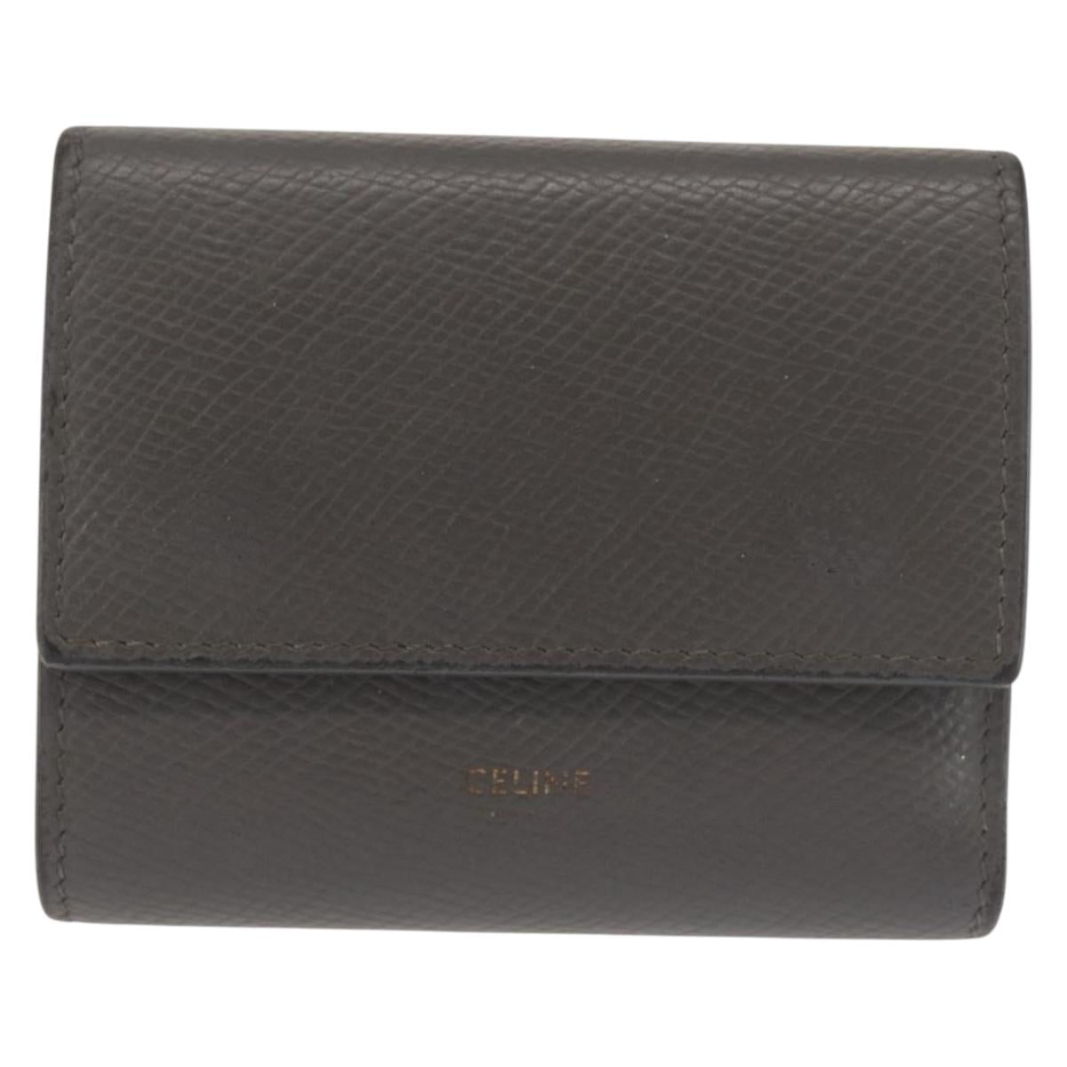 CELINE Bifold Wallet Leather Gray Gold Auth 145570