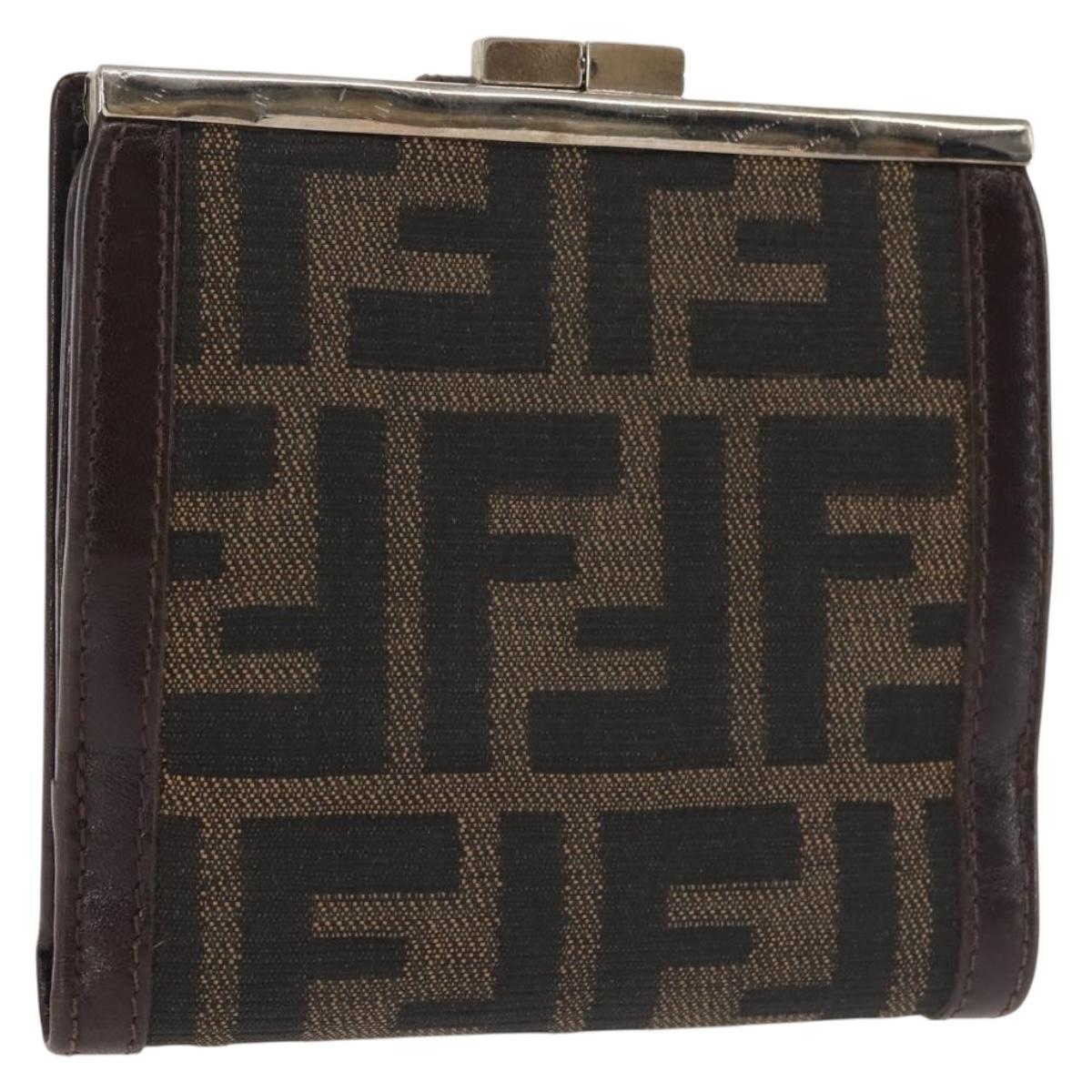 FENDI Zucca Canvas Bifold Wallet Black Brown Auth 145571