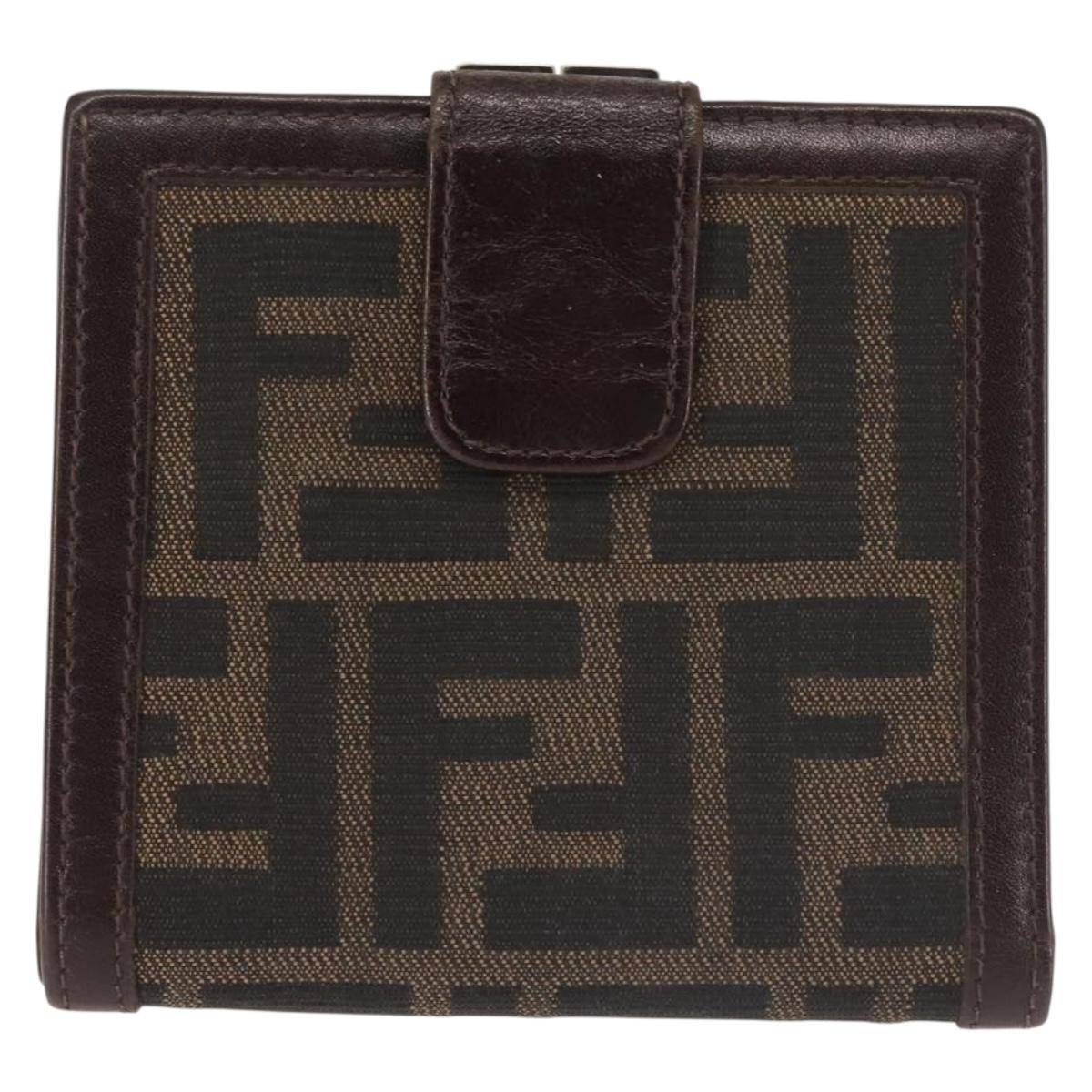 FENDI Zucca Canvas Bifold Wallet Black Brown Auth 145571
