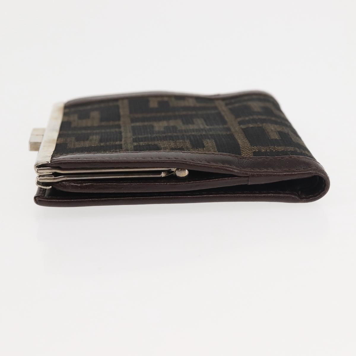 FENDI Zucca Canvas Bifold Wallet Black Brown Auth 145571