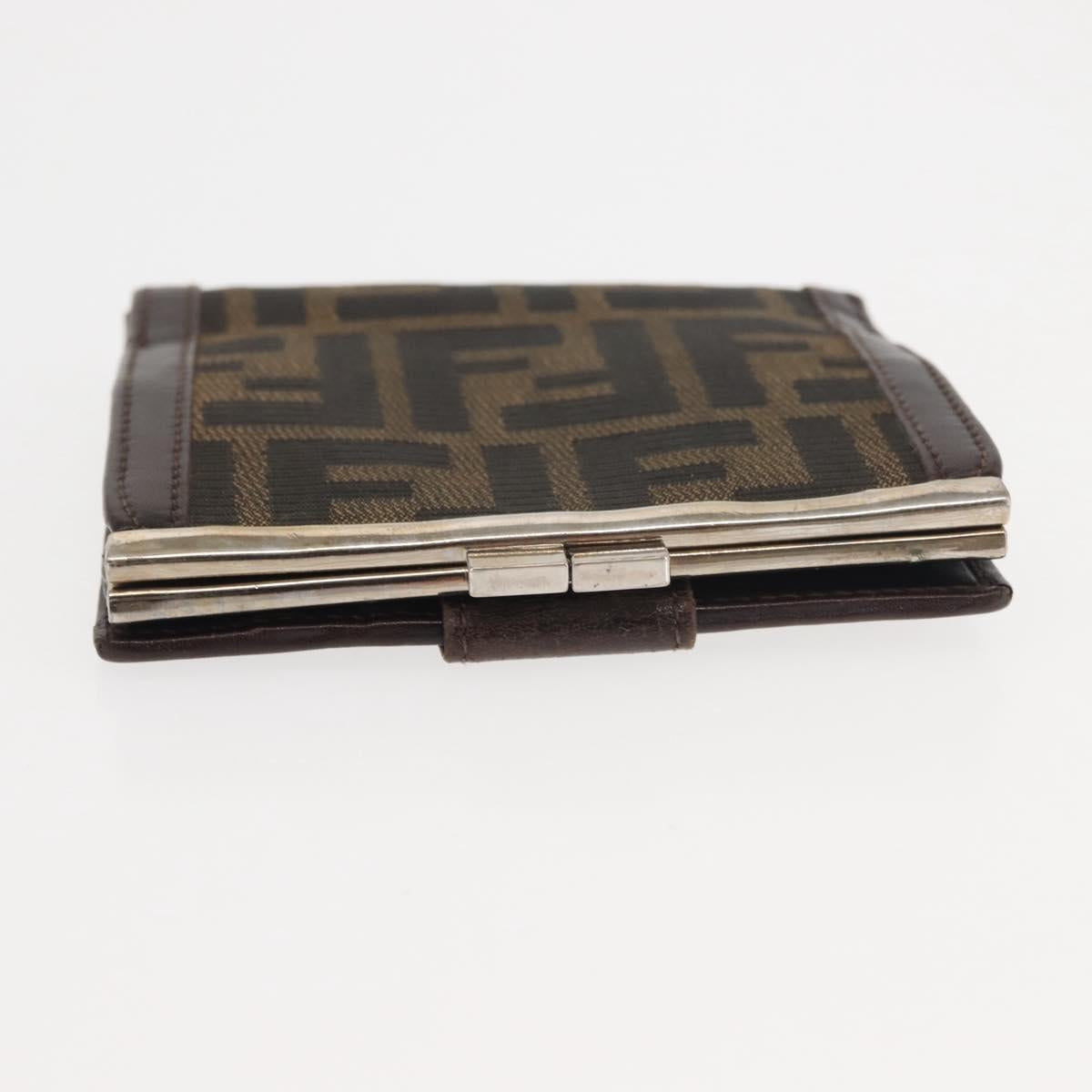 FENDI Zucca Canvas Bifold Wallet Black Brown Auth 145571