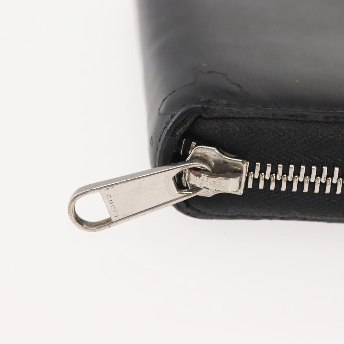 GUCCI Blade Embroidery Long Wallet Leather Silver Black 597677 Auth 145572