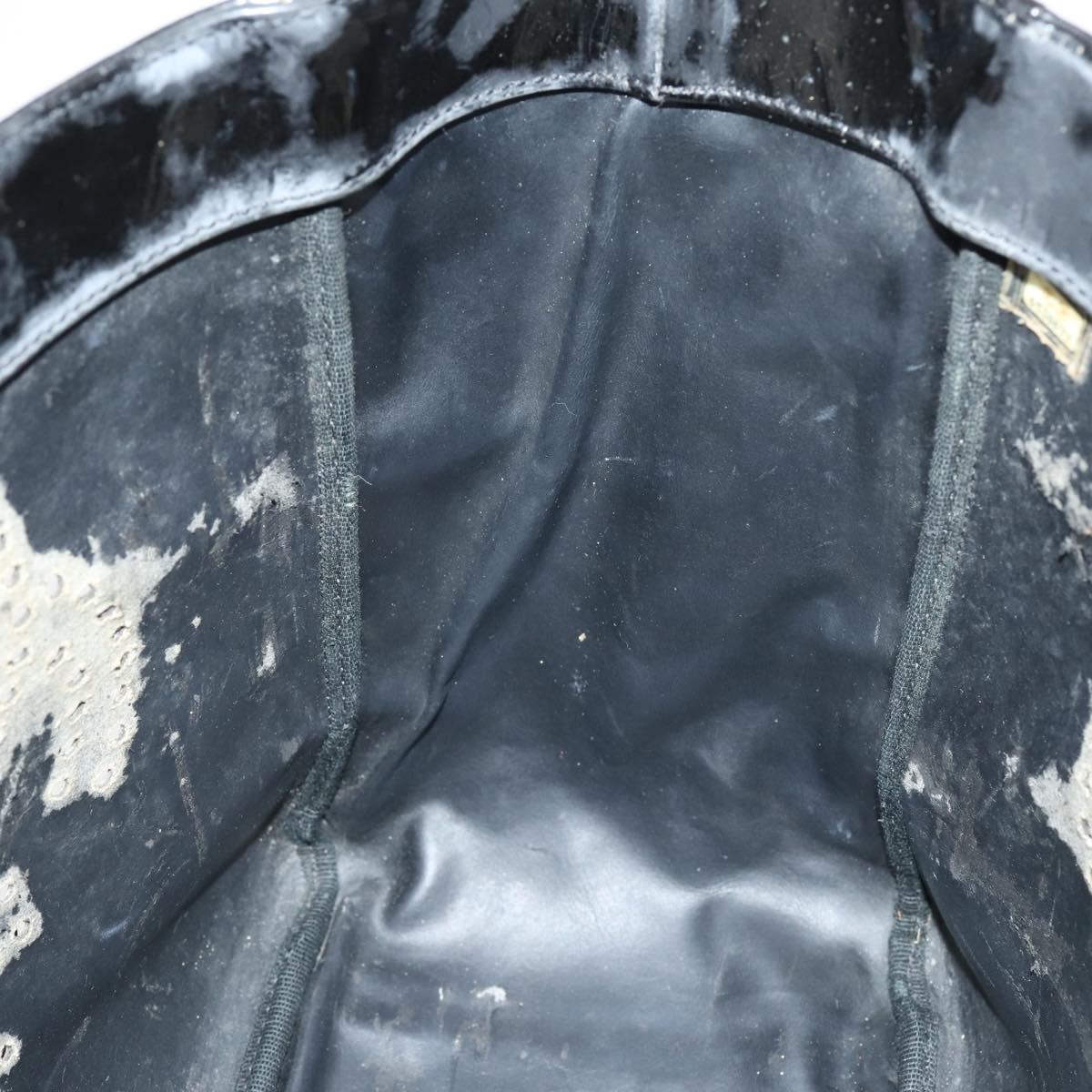 CHANEL Punching Chain Shoulder Bag Patent leather Black CC Auth 145573