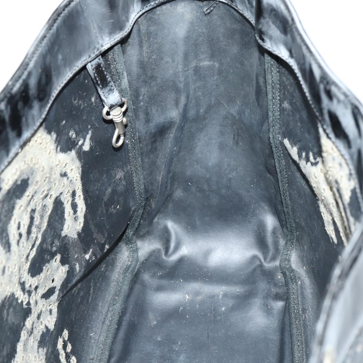 CHANEL Punching Chain Shoulder Bag Patent leather Black CC Auth 145573