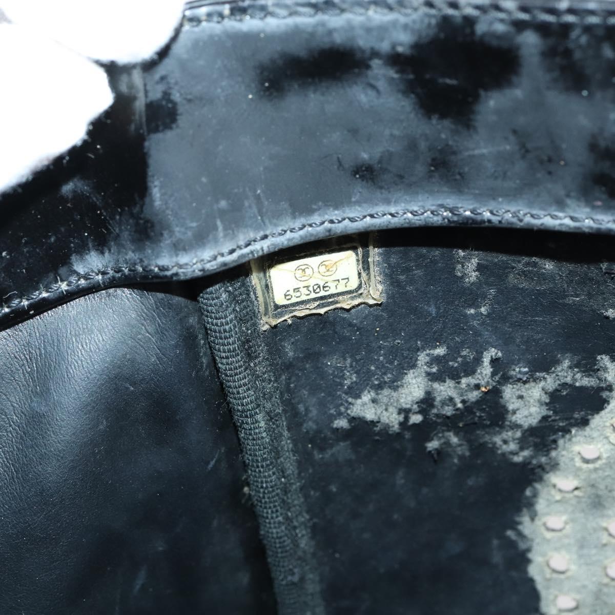 CHANEL Punching Chain Shoulder Bag Patent leather Black CC Auth 145573