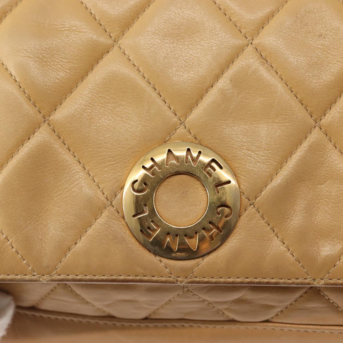 CHANEL Matelasse Chain Shoulder Bag Lamb Skin Beige Gold CC Auth 145574