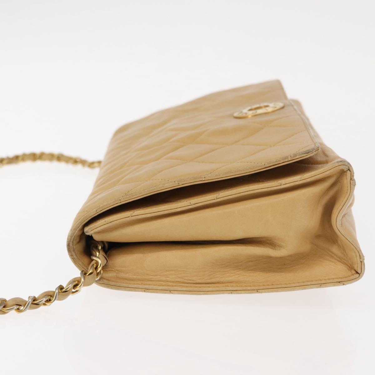 CHANEL Matelasse Chain Shoulder Bag Lamb Skin Beige Gold CC Auth 145574