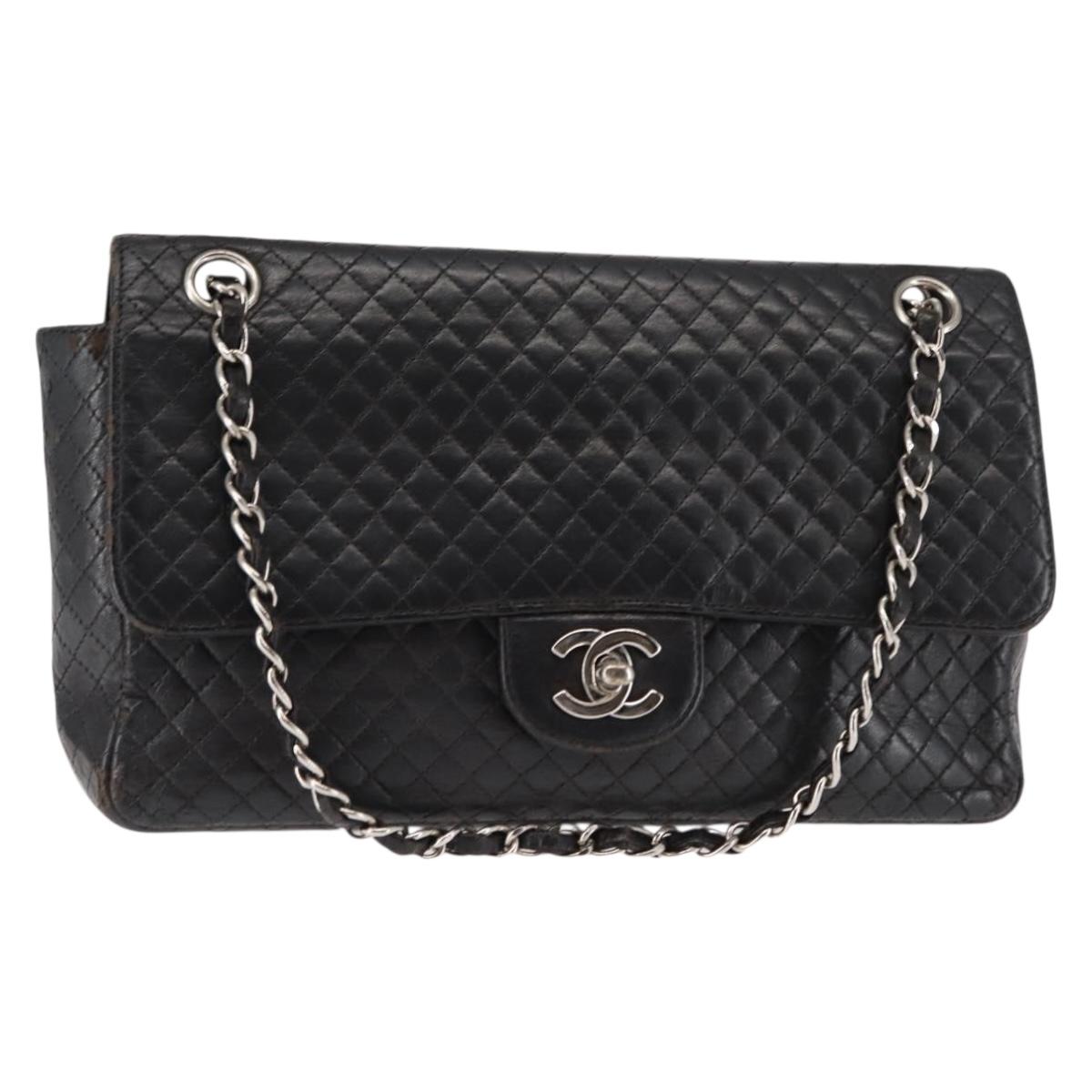 CHANEL Matelasse Chain Shoulder Bag Lamb Skin Black CC Auth 145575