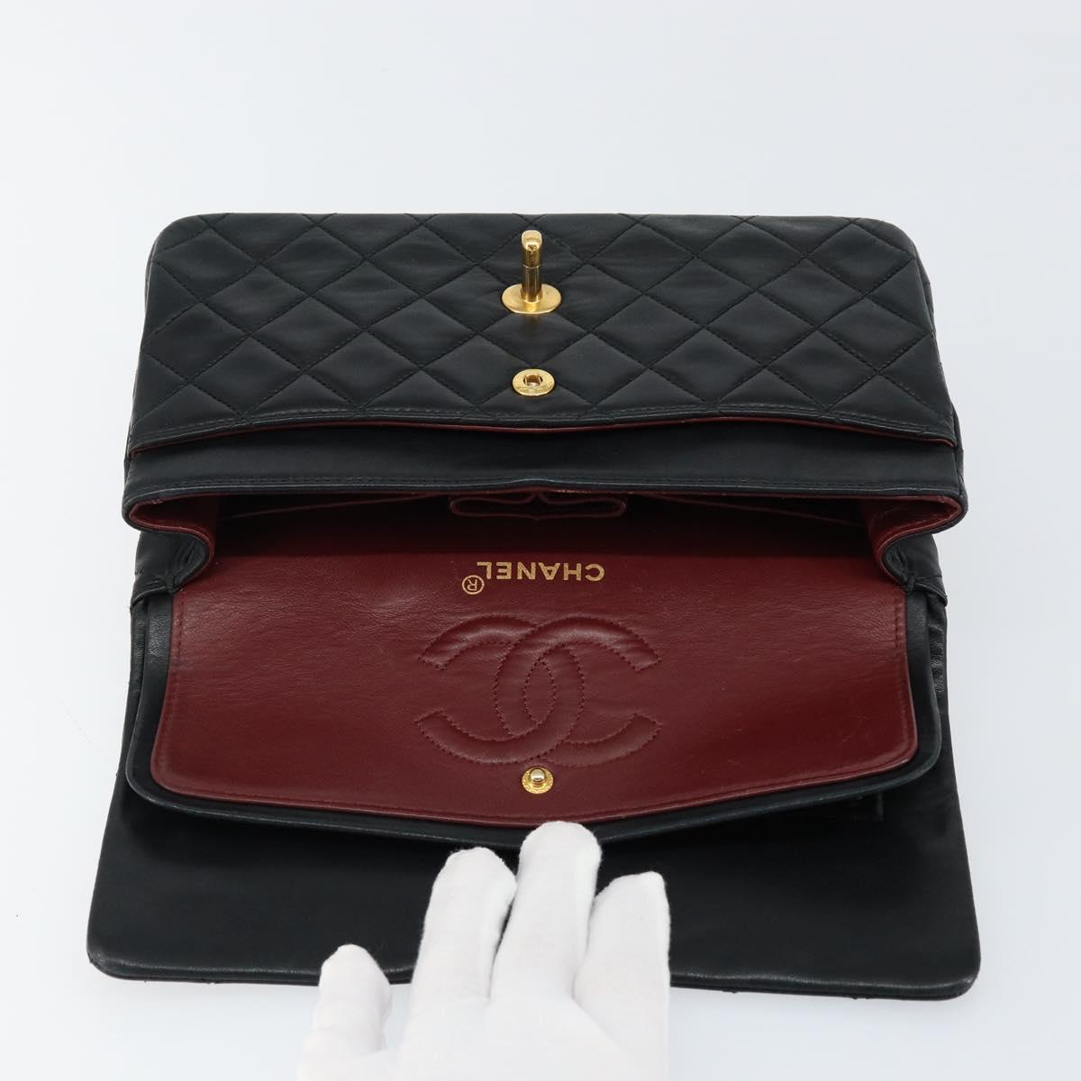 CHANEL Matelasse Chain Shoulder Bag Lamb Skin Black Gold CC Auth 145577AV