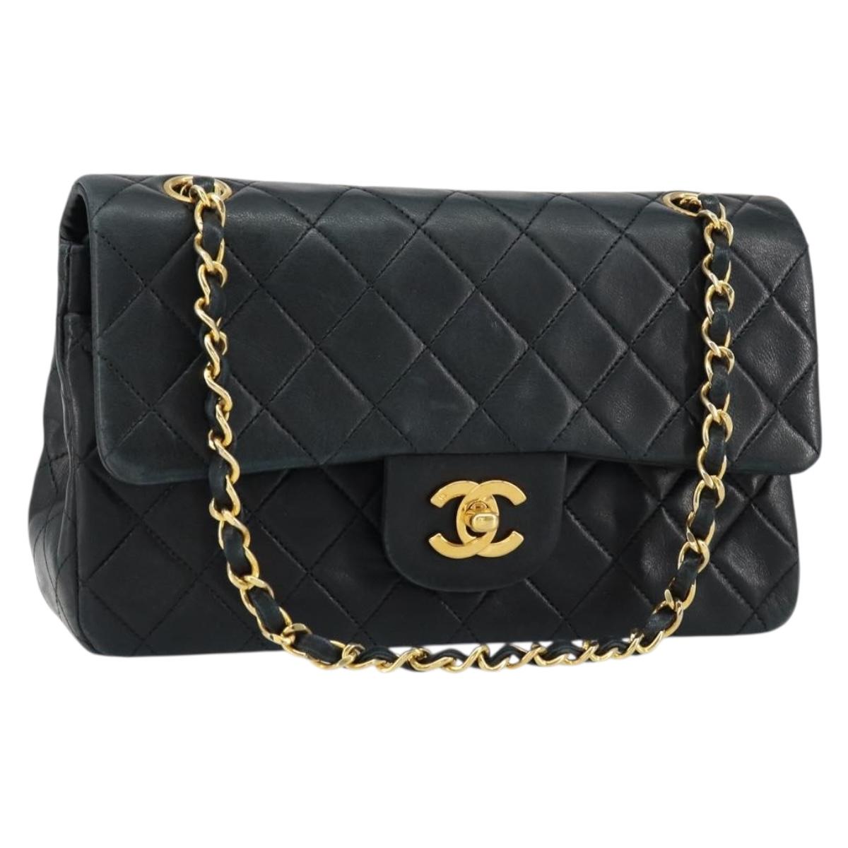 CHANEL Matelasse 23 Chain Shoulder Bag Lamb Skin Black Gold CC Auth 145577SAV