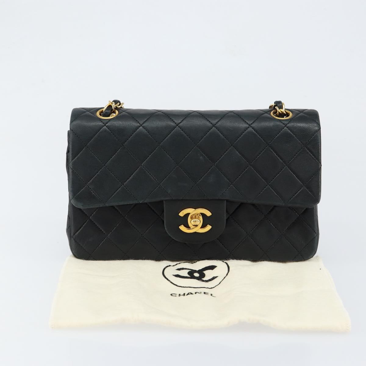 CHANEL Matelasse 23 Chain Shoulder Bag Lamb Skin Black Gold CC Auth 145577SAV