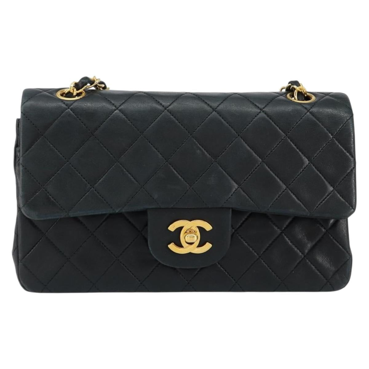 CHANEL Matelasse 23 Chain Shoulder Bag Lamb Skin Black Gold CC Auth 145577SAV