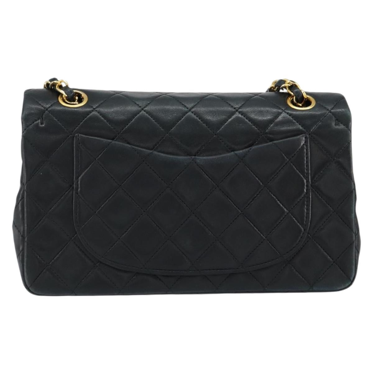 CHANEL Matelasse Chain Shoulder Bag Lamb Skin Black Gold CC Auth 145577AV