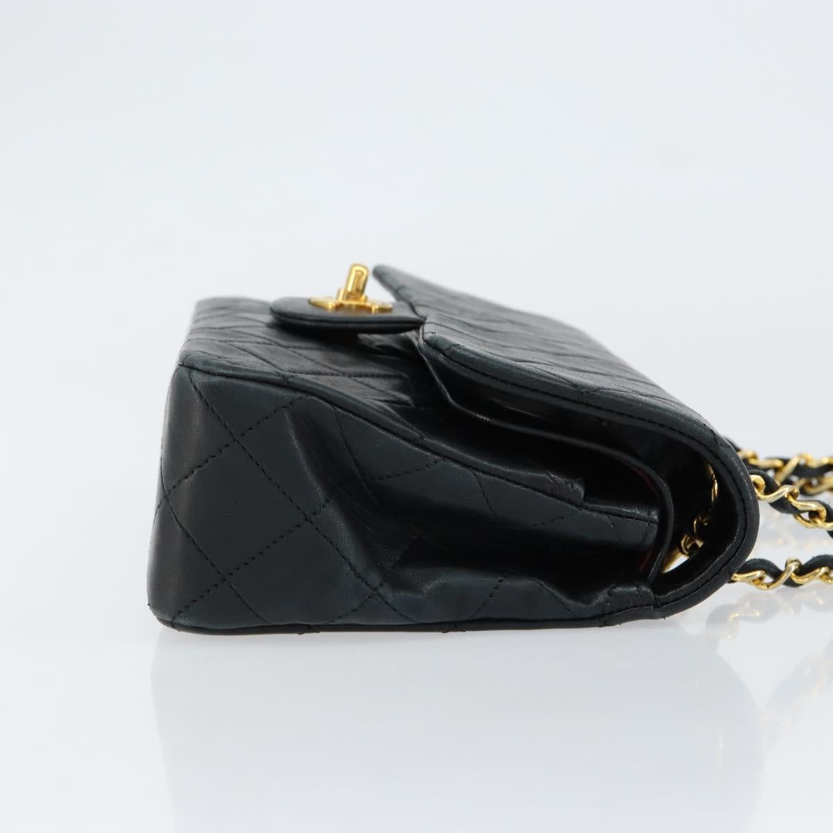 CHANEL Matelasse 23 Chain Shoulder Bag Lamb Skin Black Gold CC Auth 145577SAV