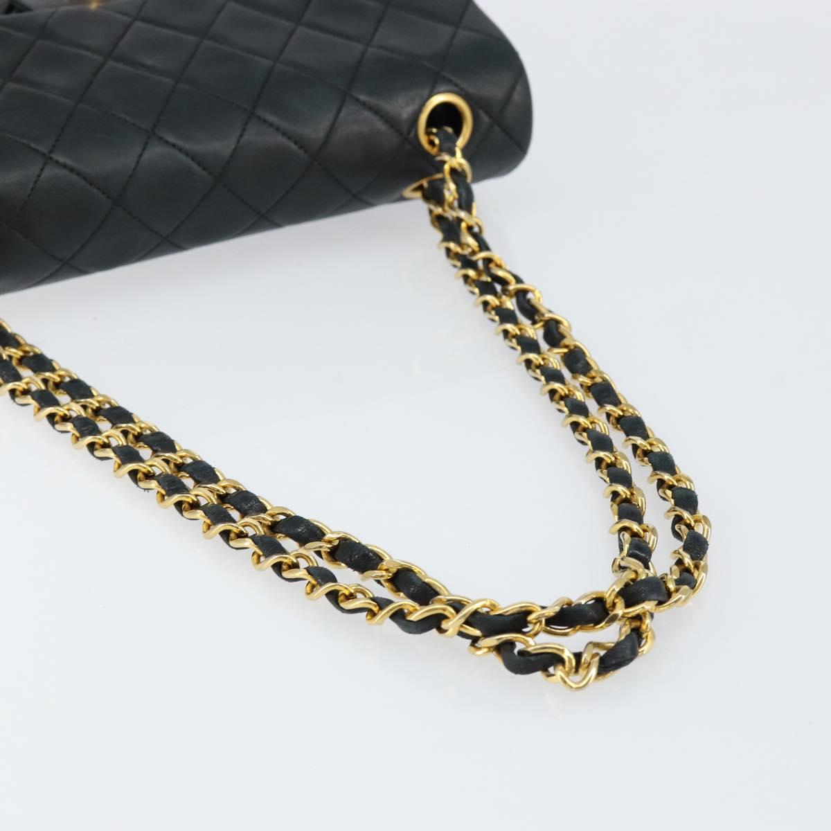 CHANEL Matelasse Chain Shoulder Bag Lamb Skin Black Gold CC Auth 145577AV