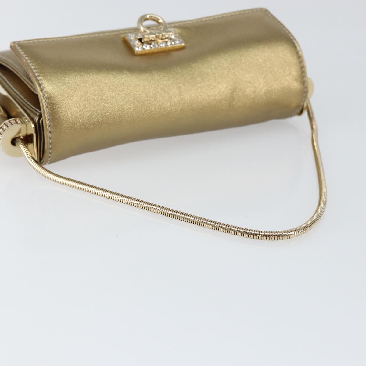 Salvatore Ferragamo Gancini Shoulder Bag Leather Gold Auth 145578AV
