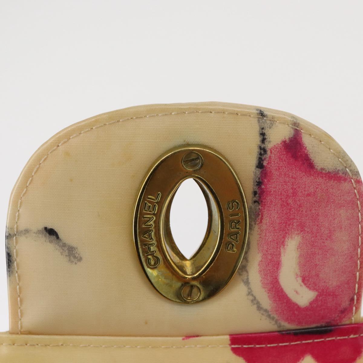 CHANEL Matelasse 34 Chain Shoulder Bag Vinyl coating Beige Gold CC Auth 145579V