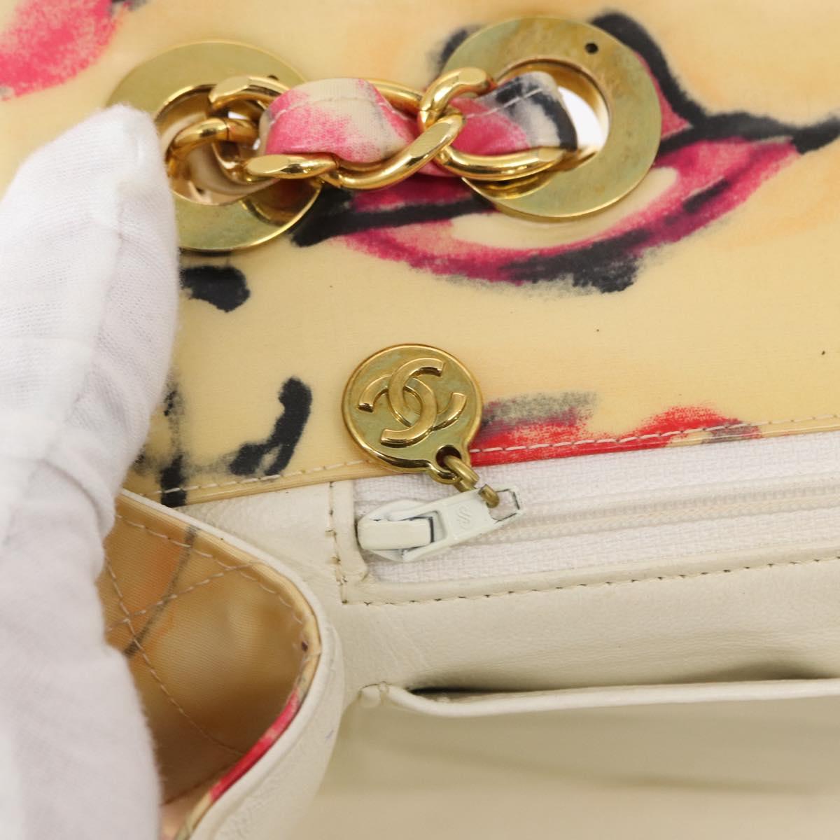 CHANEL Matelasse 34 Chain Shoulder Bag Vinyl coating Beige Gold CC Auth 145579V