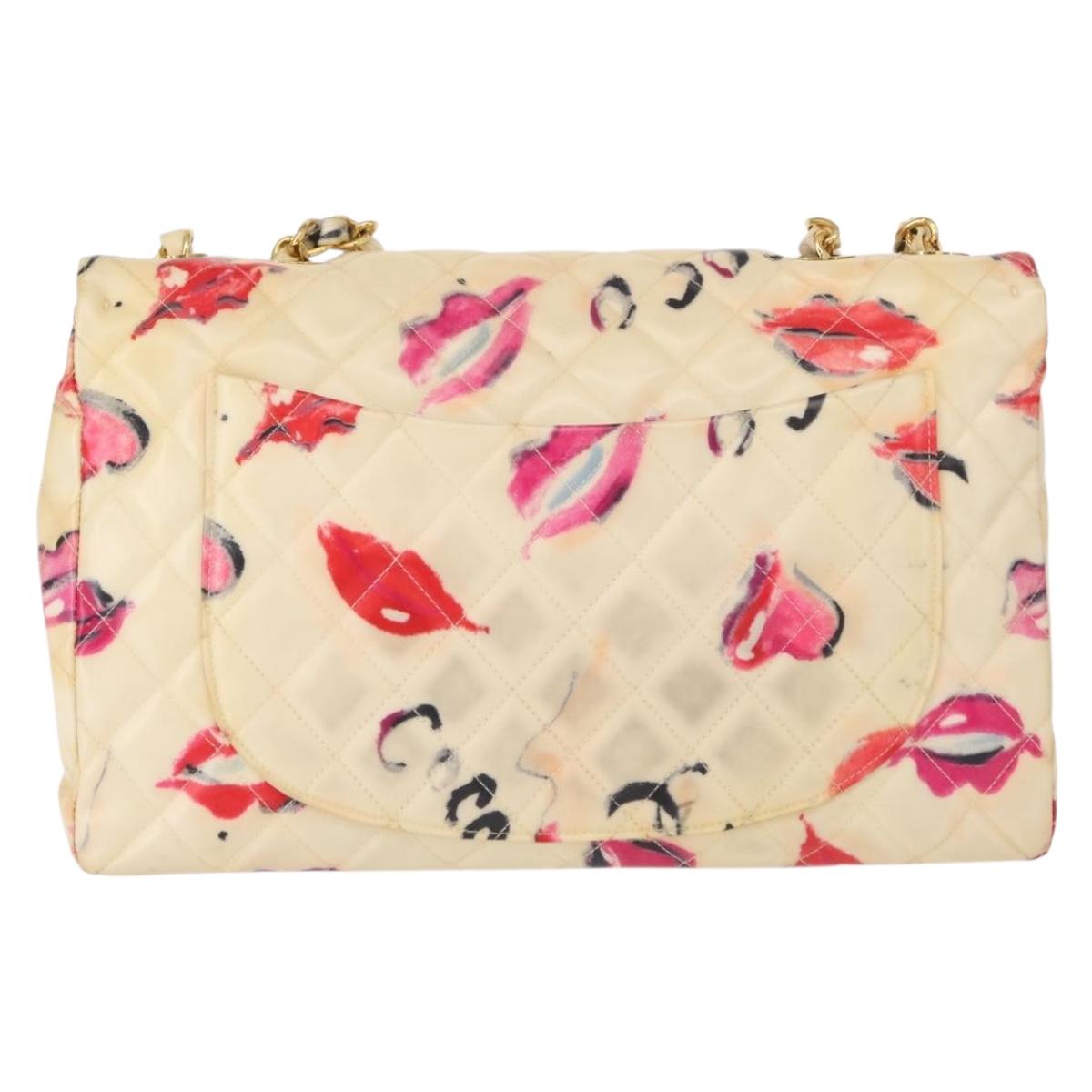 CHANEL Matelasse 34 Chain Shoulder Bag Vinyl coating Beige Gold CC Auth 145579V