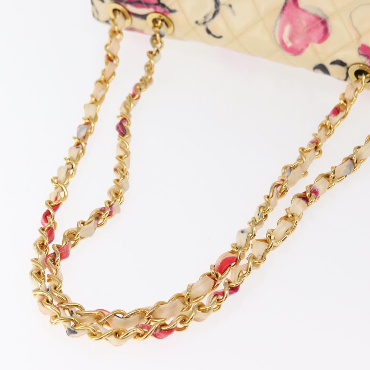 CHANEL Matelasse 34 Chain Shoulder Bag Vinyl coating Beige Gold CC Auth 145579V