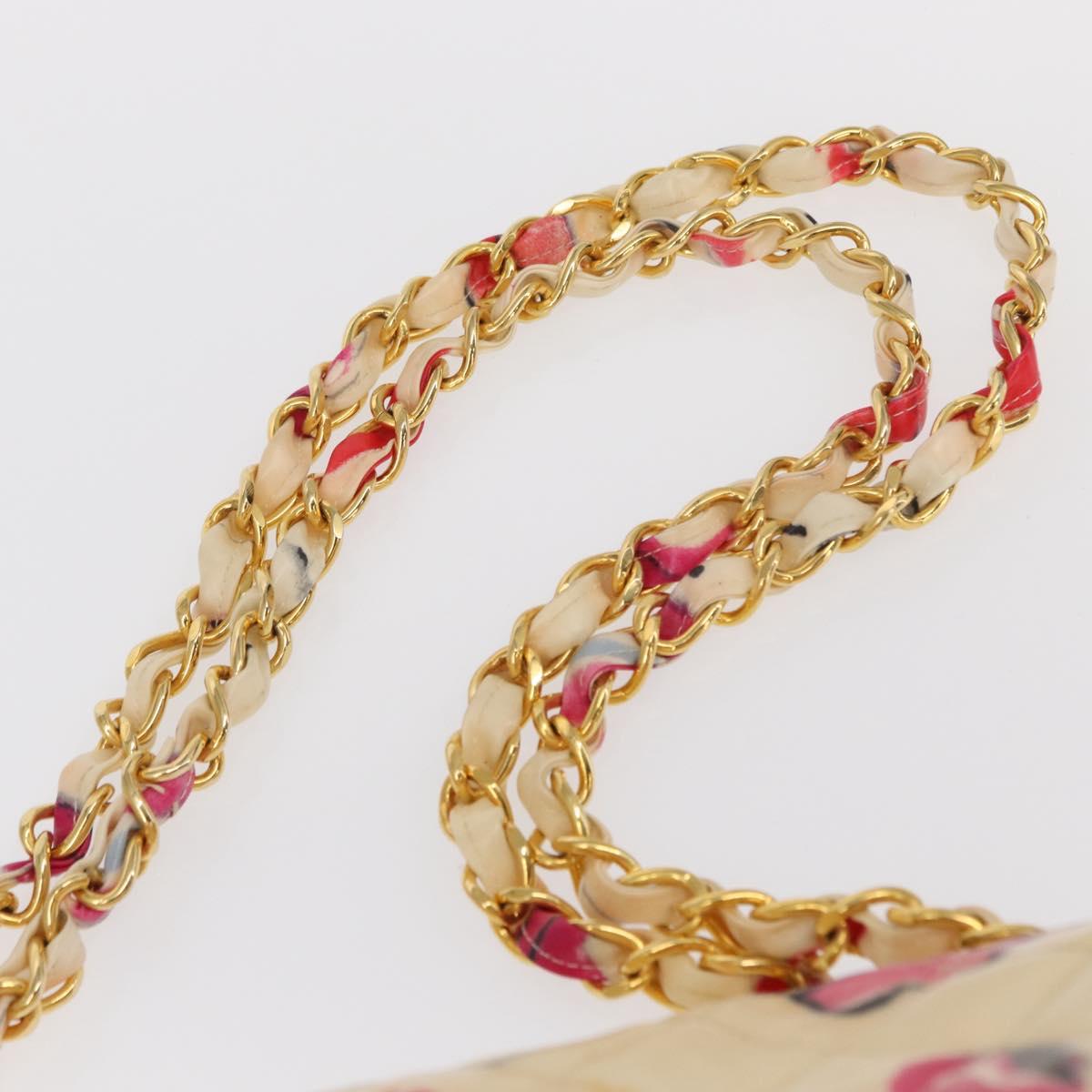 CHANEL Matelasse 34 Chain Shoulder Bag Vinyl coating Beige Gold CC Auth 145579V