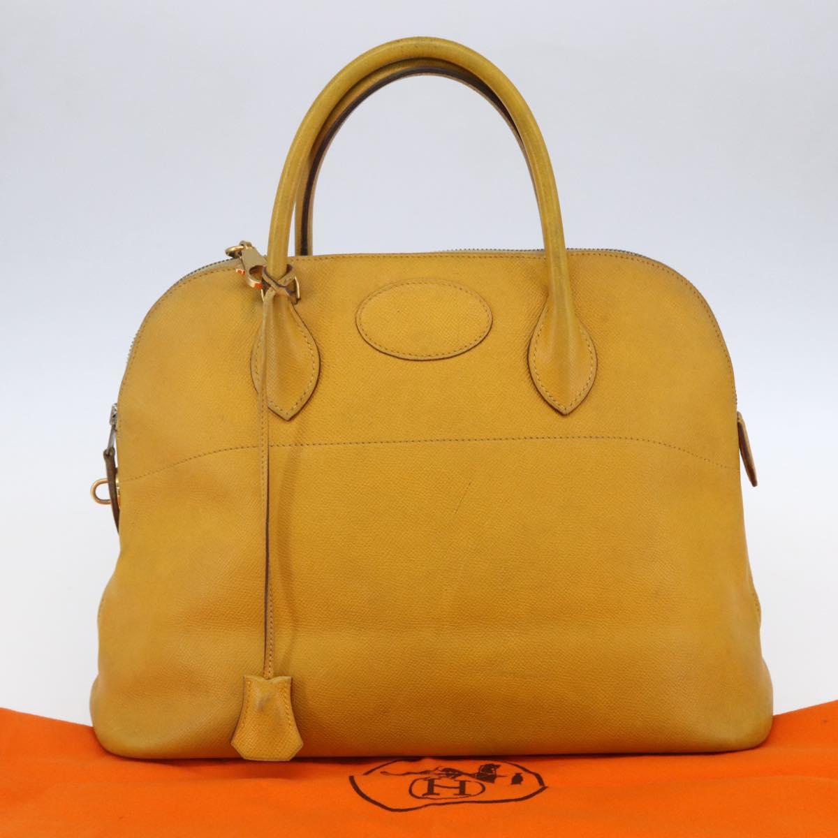 HERMES Bolide 31 Hand Bag Leather 2way Yellow Gold Auth 145580