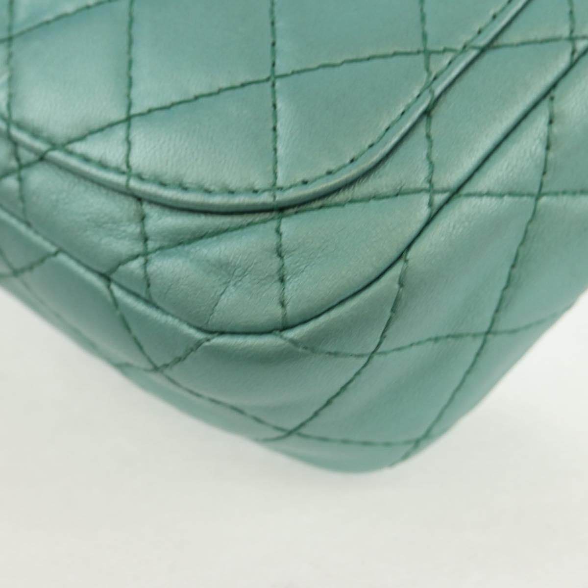 CHANEL Matelasse 17 Chain Bag Lamb Skin Turquoise Blue Gold CC Auth 145584AV