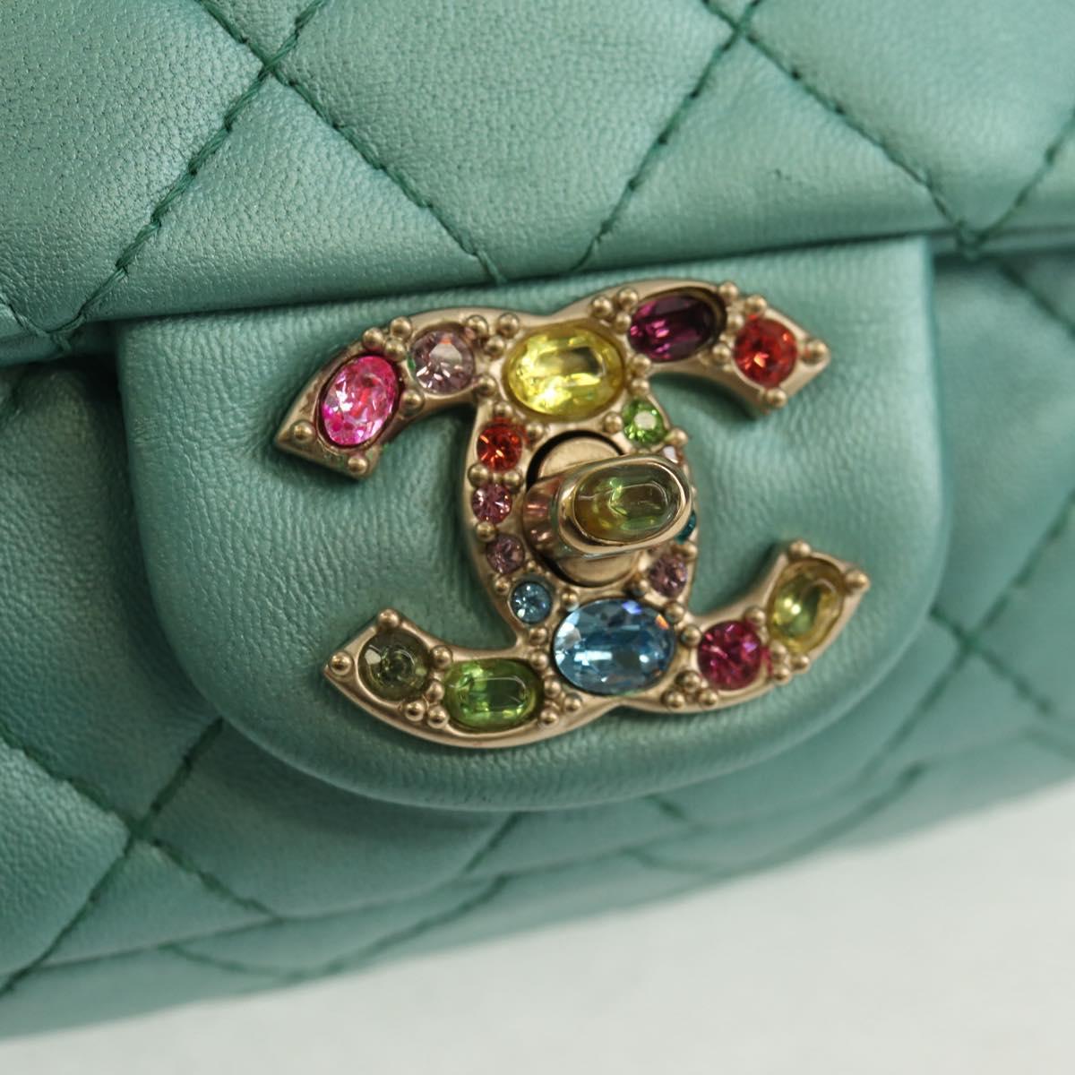 CHANEL Matelasse 17 Chain Bag Lamb Skin Turquoise Blue Gold CC Auth 145584AV