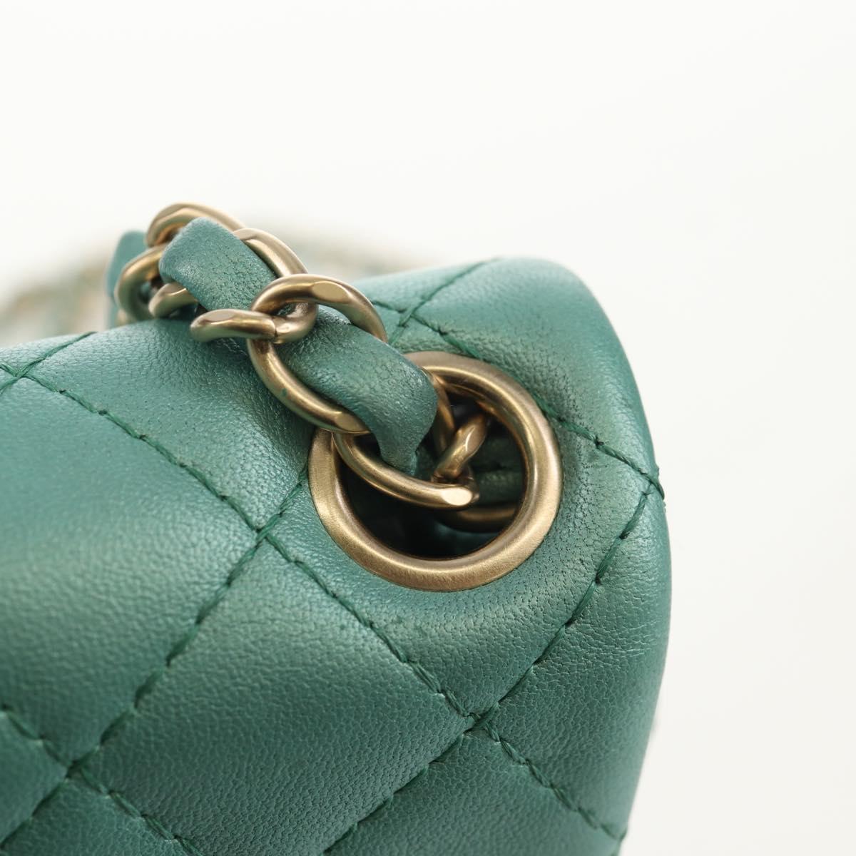 CHANEL Matelasse 17 Chain Bag Lamb Skin Turquoise Blue Gold CC Auth 145584AV