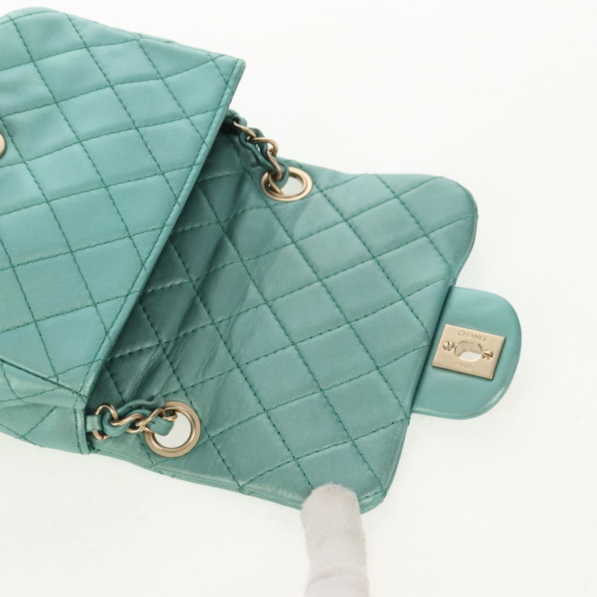 CHANEL Matelasse 17 Chain Bag Lamb Skin Turquoise Blue Gold CC Auth 145584AV