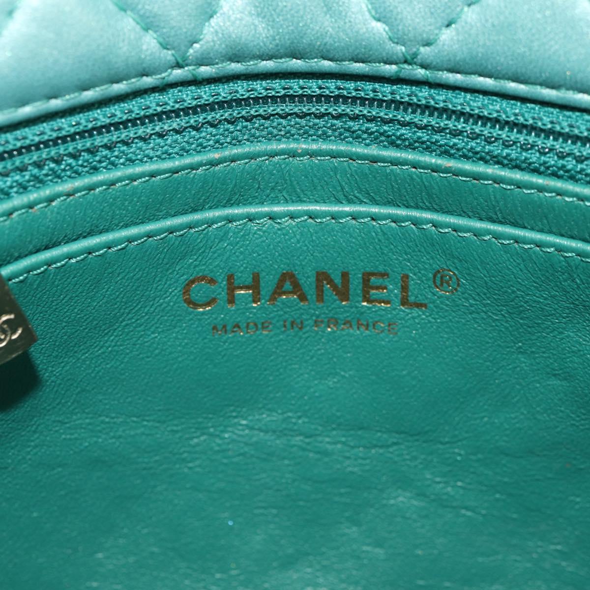 CHANEL Matelasse 17 Chain Bag Lamb Skin Turquoise Blue Gold CC Auth 145584AV