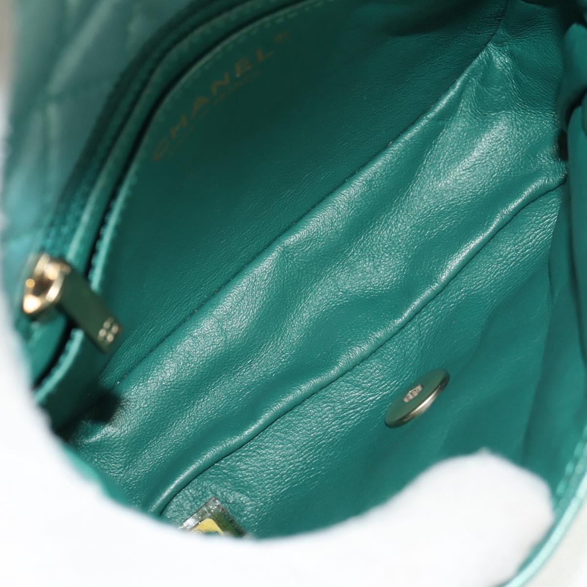 CHANEL Matelasse 17 Chain Bag Lamb Skin Turquoise Blue Gold CC Auth 145584AV