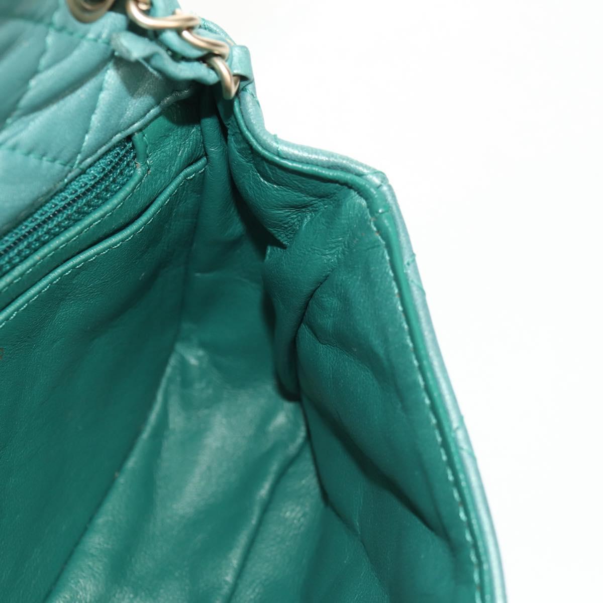 CHANEL Matelasse 17 Chain Bag Lamb Skin Turquoise Blue Gold CC Auth 145584AV