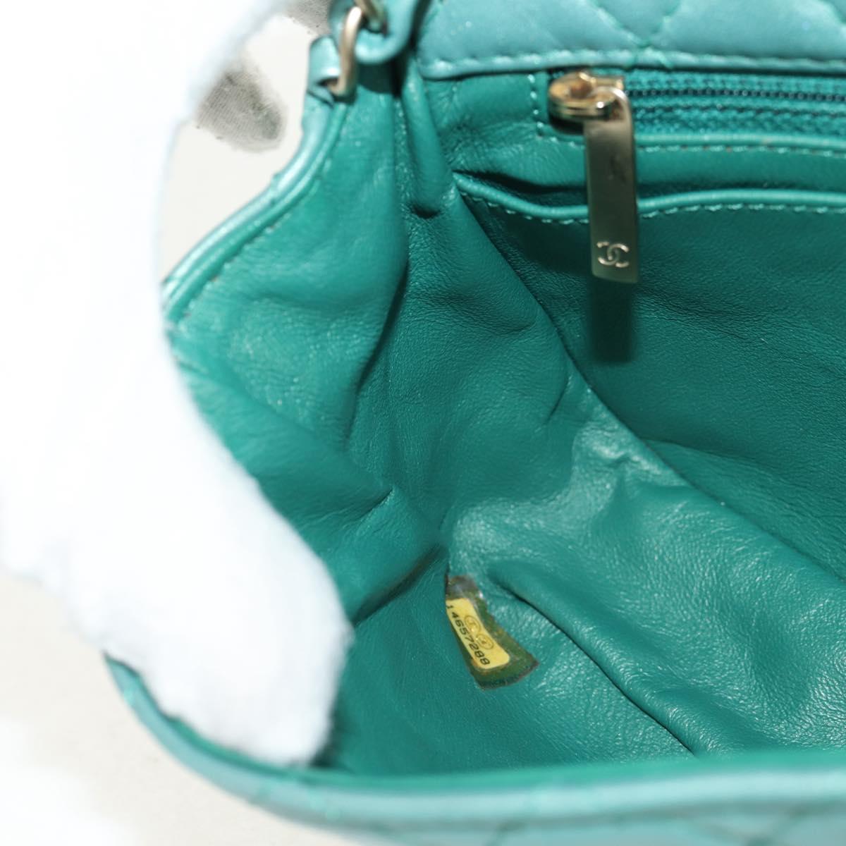 CHANEL Matelasse 17 Chain Bag Lamb Skin Turquoise Blue Gold CC Auth 145584AV