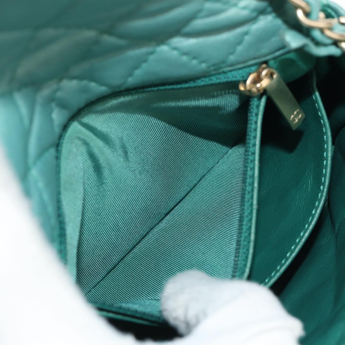 CHANEL Matelasse 17 Chain Bag Lamb Skin Turquoise Blue Gold CC Auth 145584AV