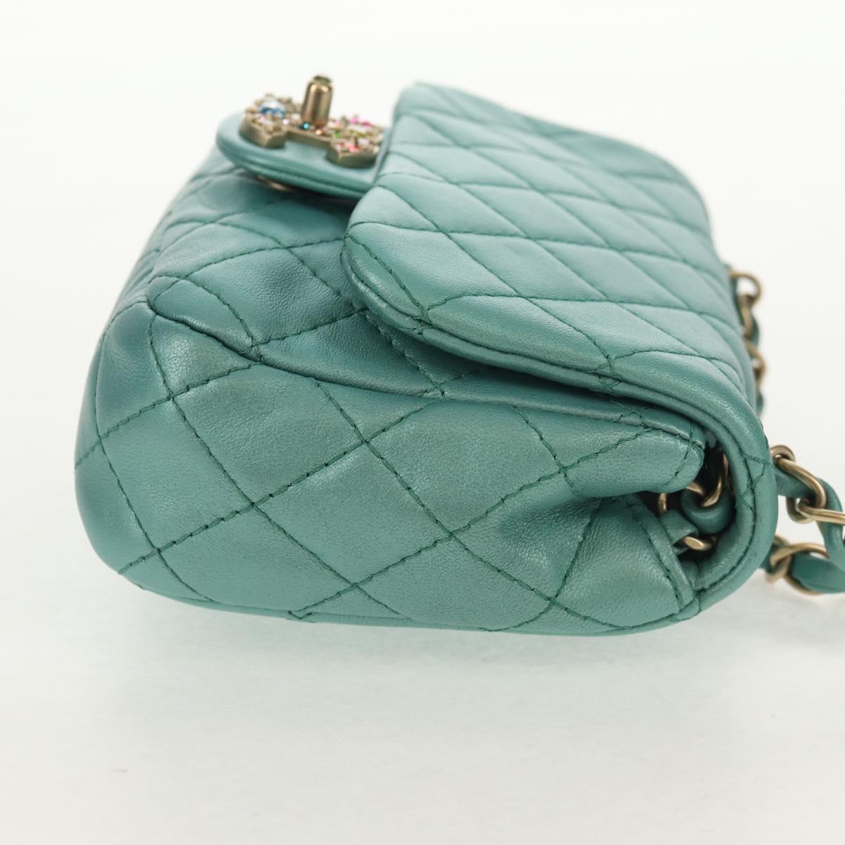 CHANEL Matelasse 17 Chain Bag Lamb Skin Turquoise Blue Gold CC Auth 145584AV